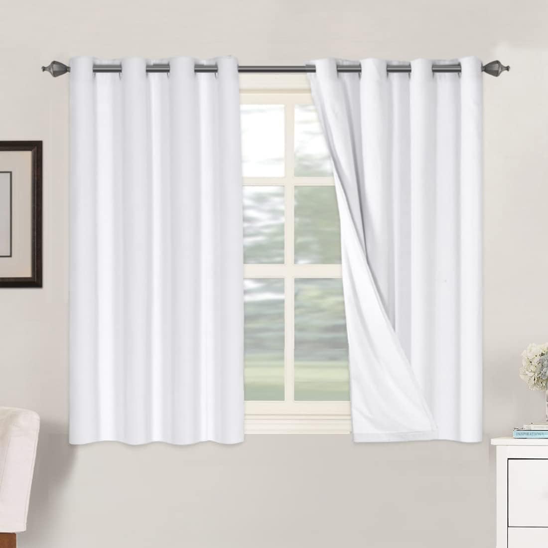 H.VERSAILTEX Linen 100% Blackout Curtains for Bedroom Full Light Blocking Curtains, Textured Window Curtain for Living Room 84 inch Grommet, Energy Efficient Curtains White Liner(2 Panels, Natural)