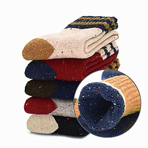 YZKKE 5Pack Womens Vintage Winter Soft Warm Thick Cold Knit Wool Crew Socks, Multicolor, free size