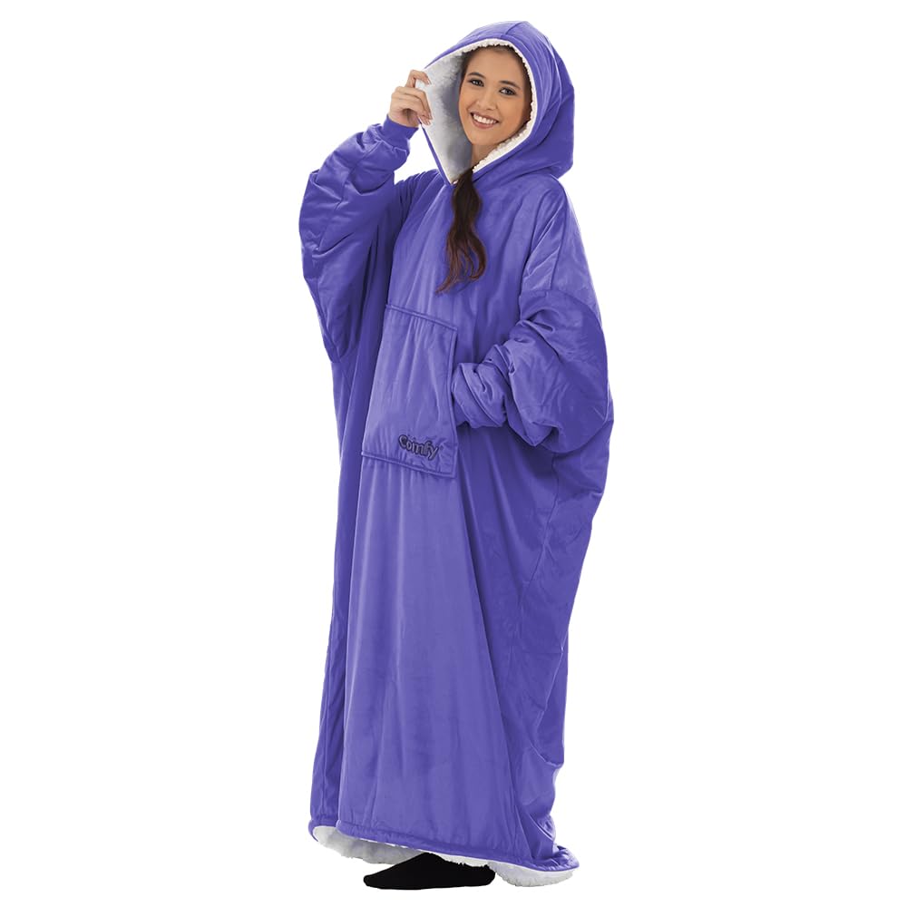 THE COMFY Original | Sherpa Lined Microfiber Fleece Wearable Blanket, Oversized Design with Hood and Pocket from Shark Tank