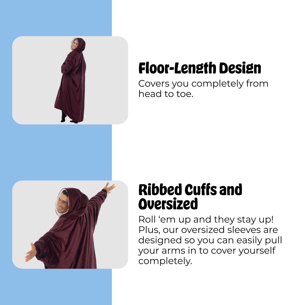 THE COMFY Original | Sherpa Lined Microfiber Fleece Wearable Blanket, Oversized Design with Hood and Pocket from Shark Tank