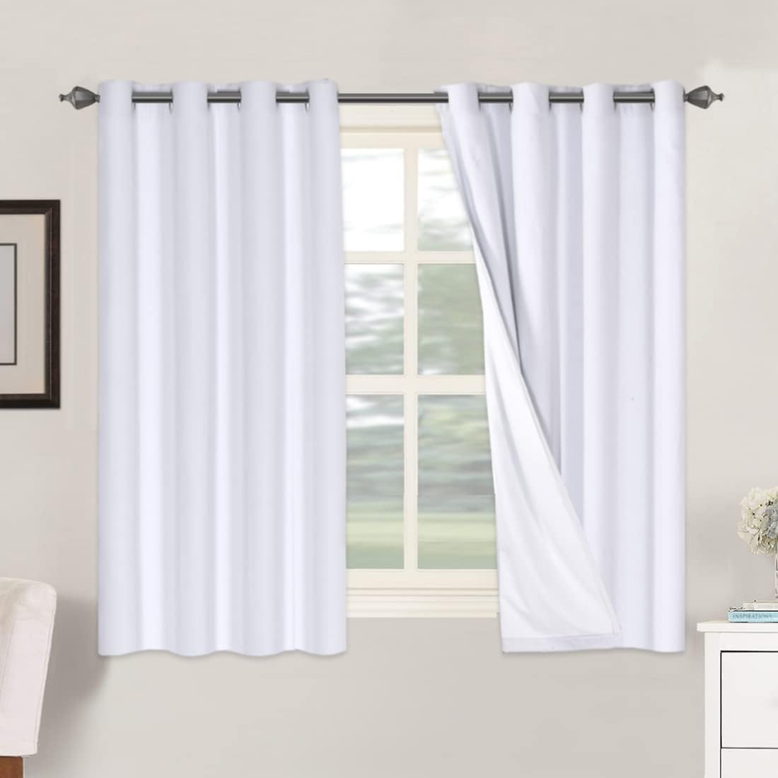 H.VERSAILTEX Linen 100% Blackout Curtains for Bedroom Full Light Blocking Curtains, Textured Window Curtain for Living Room 84 inch Grommet, Energy Efficient Curtains White Liner(2 Panels, Natural)