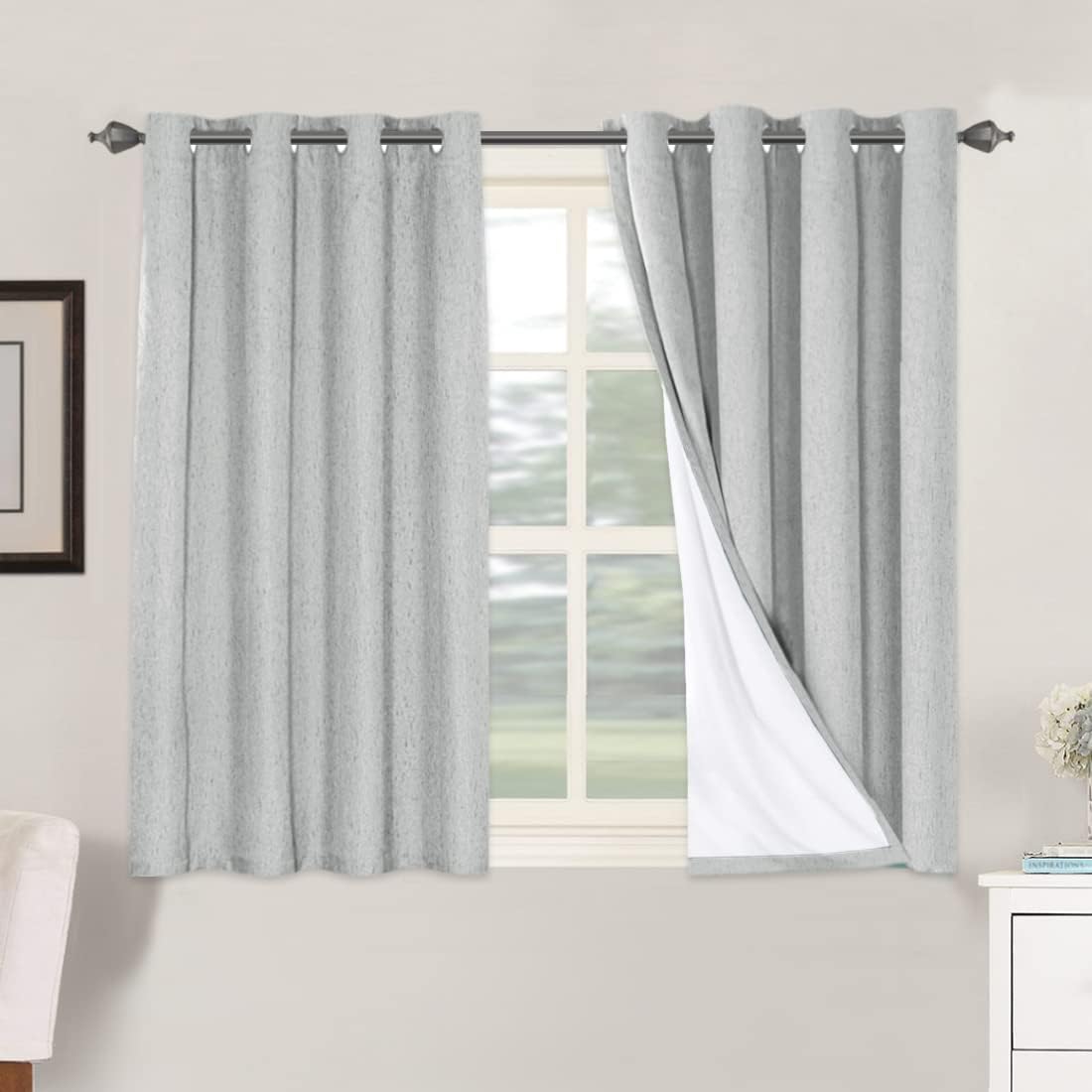 H.VERSAILTEX Linen 100% Blackout Curtains for Bedroom Full Light Blocking Curtains, Textured Window Curtain for Living Room 84 inch Grommet, Energy Efficient Curtains White Liner(2 Panels, Natural)