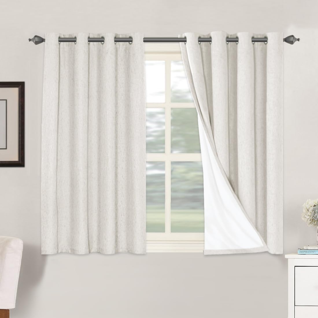 H.VERSAILTEX Linen 100% Blackout Curtains for Bedroom Full Light Blocking Curtains, Textured Window Curtain for Living Room 84 inch Grommet, Energy Efficient Curtains White Liner(2 Panels, Natural)