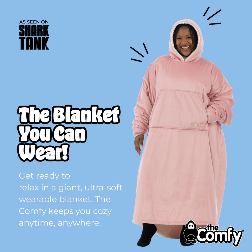 THE COMFY Original | Sherpa Lined Microfiber Fleece Wearable Blanket, Oversized Design with Hood and Pocket from Shark Tank
