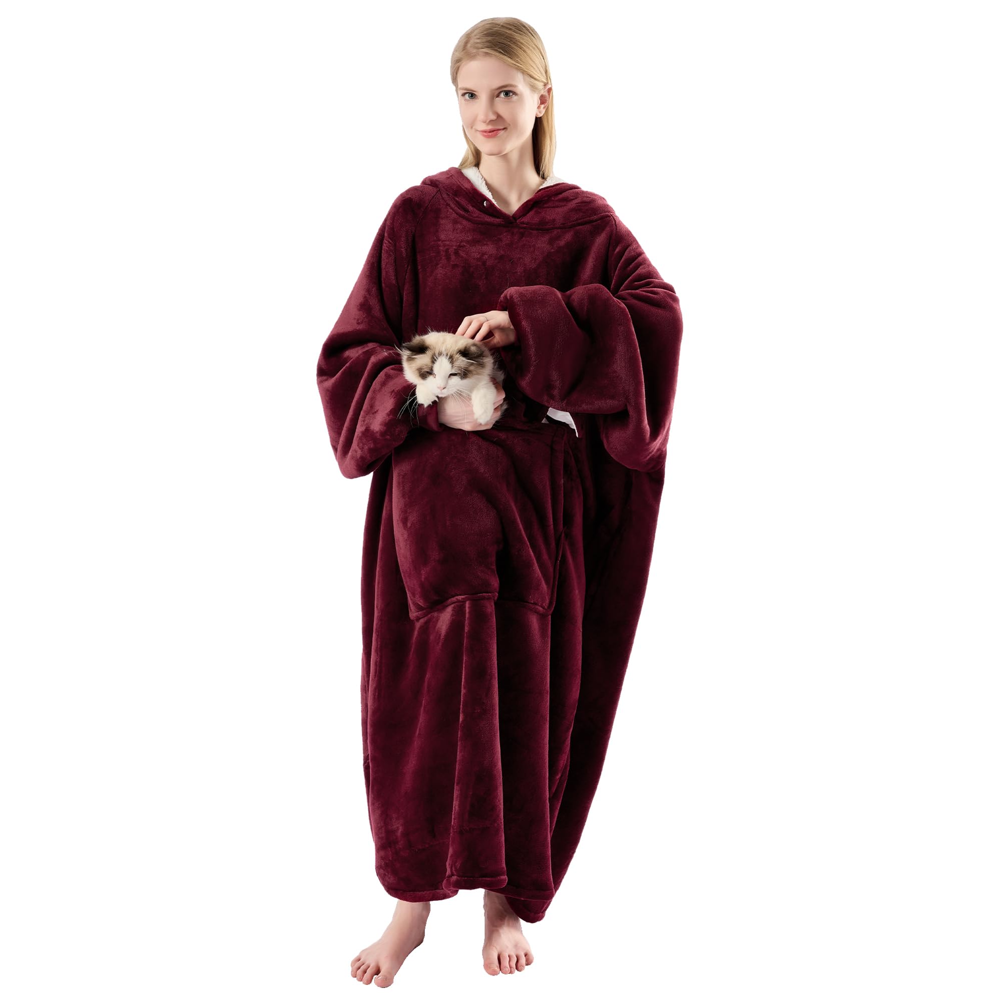 Krifey Wearable Blanket Hoodie, Oversized Sherpa Fleece Sweatshirt with Giant Pocket, Birthday Gifts for Women, Warm Christmas Gift for Mom, Wife, or Girlfriend