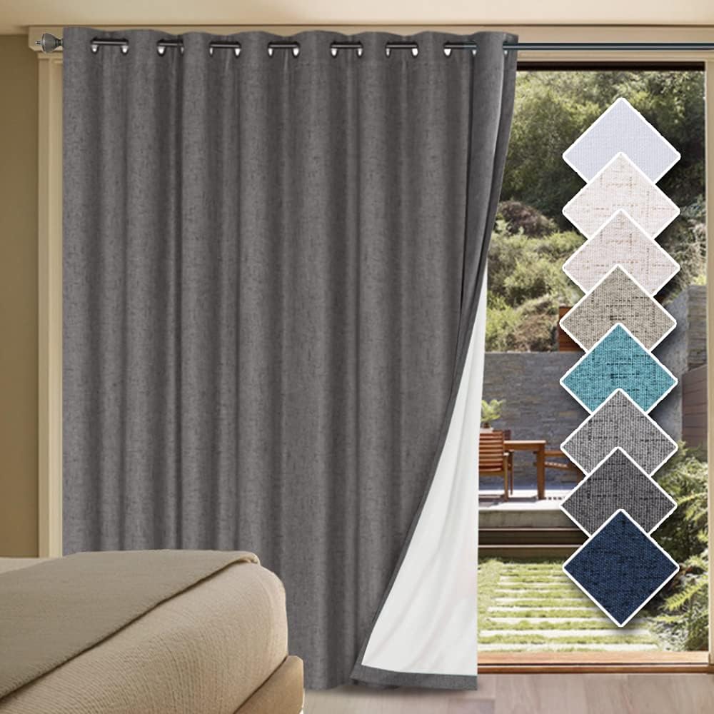 H.VERSAILTEX Linen 100% Blackout Curtains for Bedroom Full Light Blocking Curtains, Textured Window Curtain for Living Room 84 inch Grommet, Energy Efficient Curtains White Liner(2 Panels, Natural)