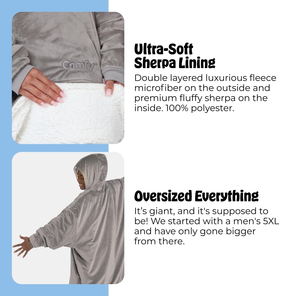 THE COMFY Original | Sherpa Lined Microfiber Fleece Wearable Blanket, Oversized Design with Hood and Pocket from Shark Tank