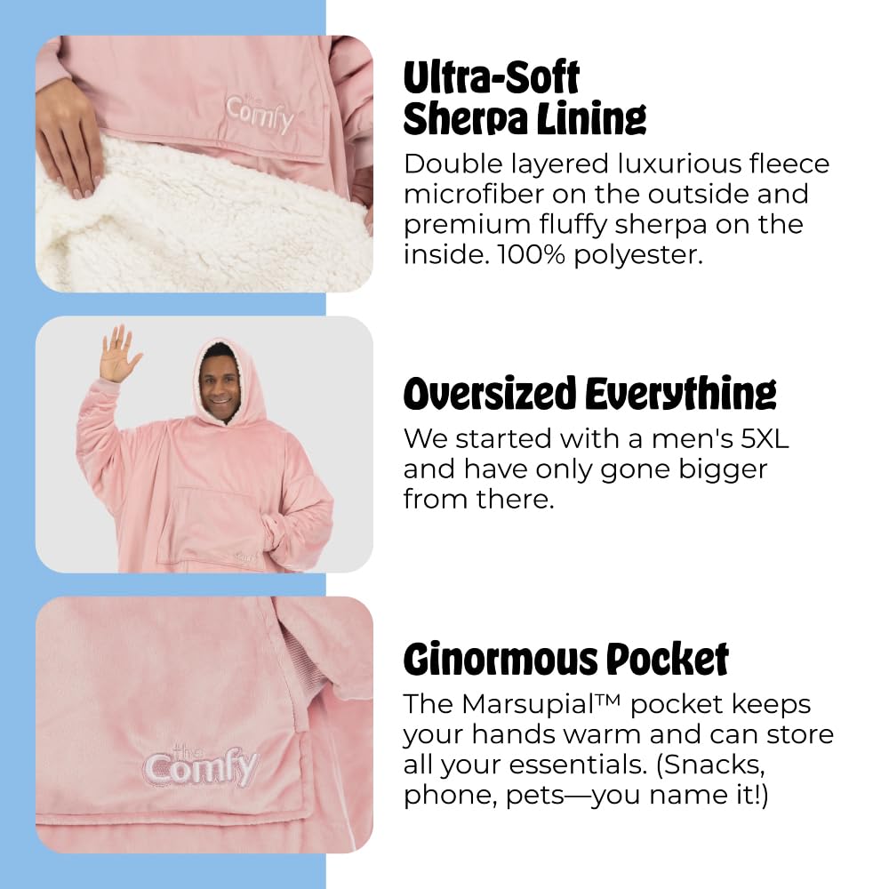 THE COMFY Original | Sherpa Lined Microfiber Fleece Wearable Blanket, Oversized Design with Hood and Pocket from Shark Tank
