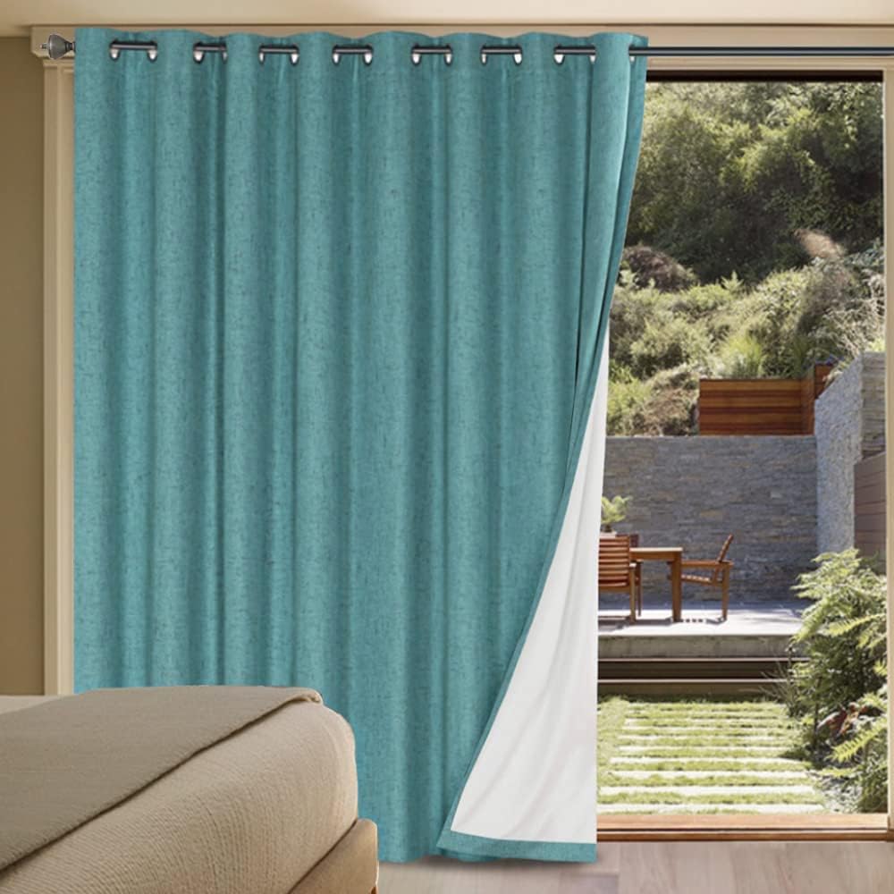 H.VERSAILTEX Linen 100% Blackout Curtains for Bedroom Full Light Blocking Curtains, Textured Window Curtain for Living Room 84 inch Grommet, Energy Efficient Curtains White Liner(2 Panels, Natural)