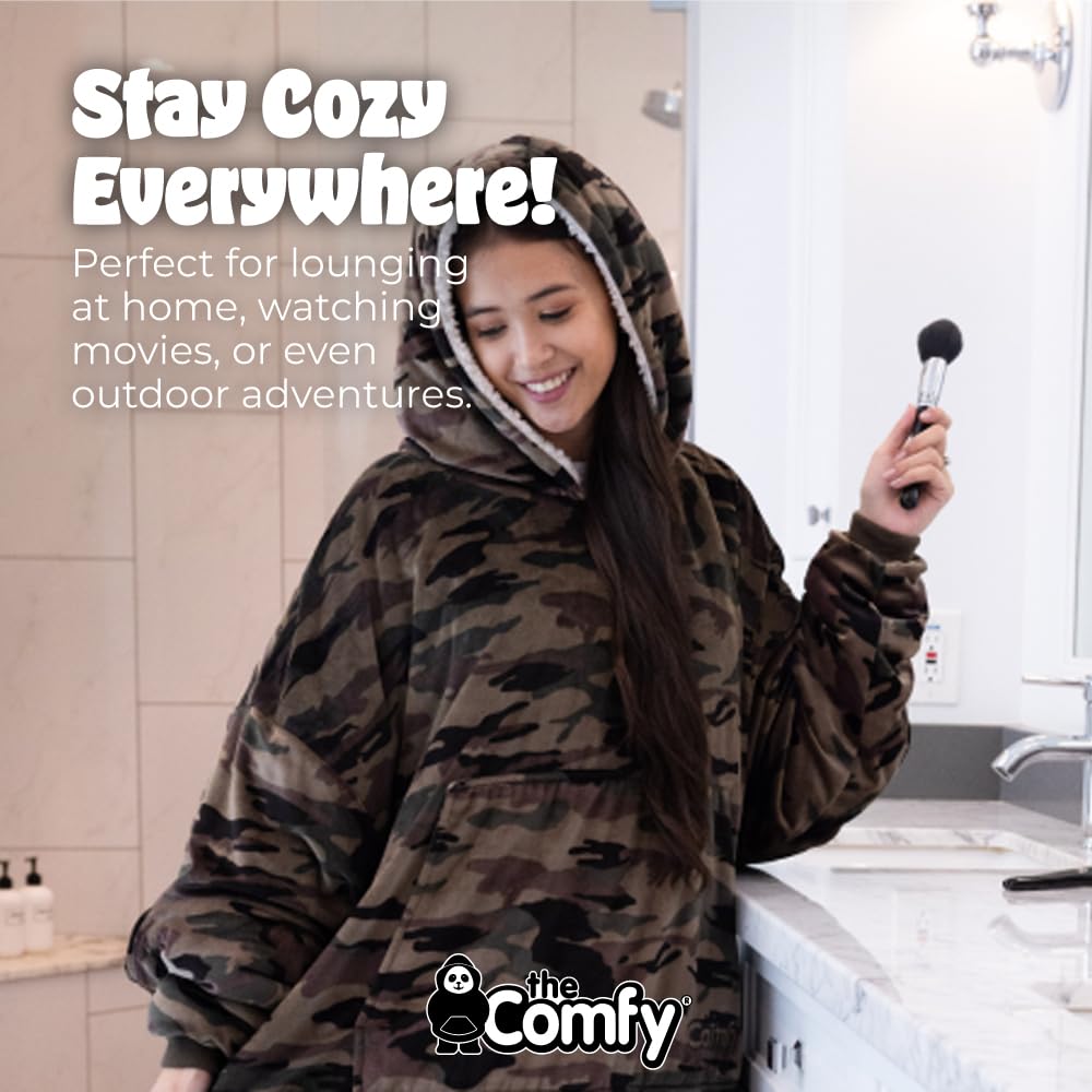 THE COMFY Original | Sherpa Lined Microfiber Fleece Wearable Blanket, Oversized Design with Hood and Pocket from Shark Tank