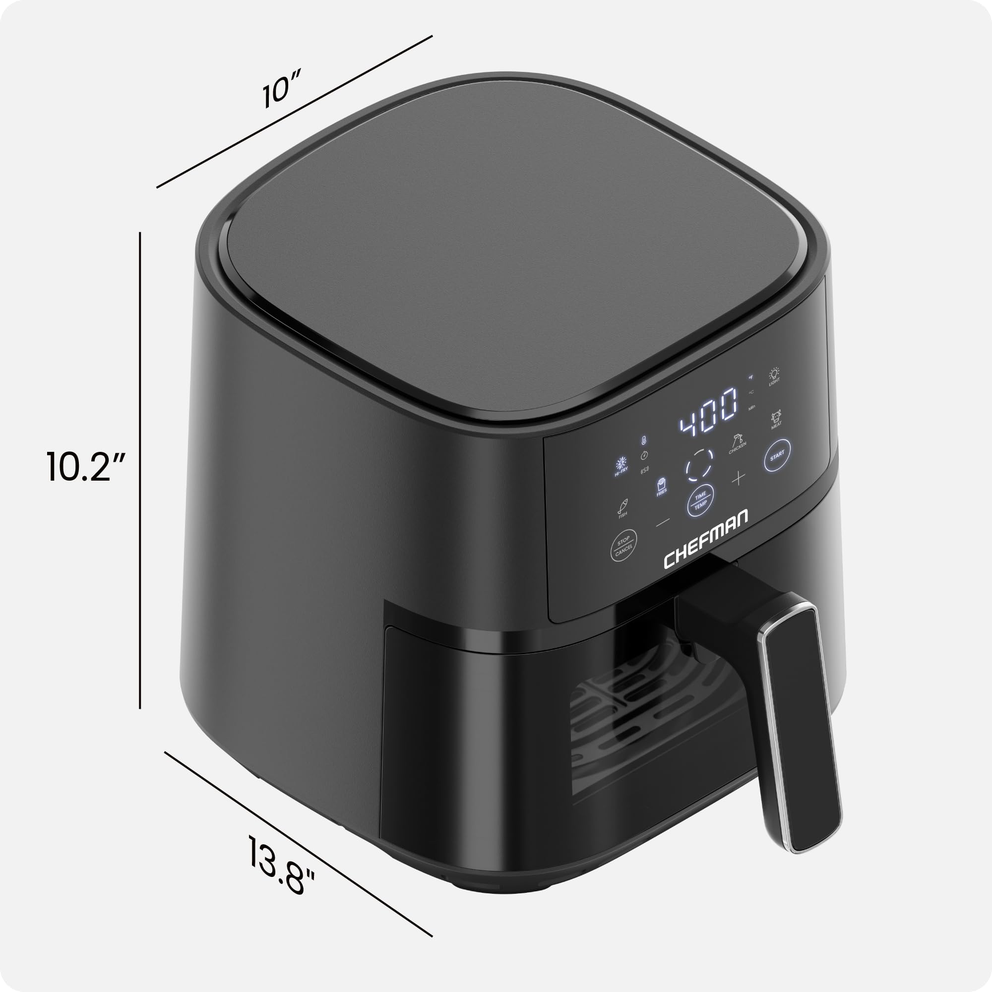 Chefman Air Fryer – 4 QT Compact Airfryer for Quick & Easy Meals in Minutes, Features Hi-Fry Technology for Extra Crisp, Touchscreen Controls with 4 Presets, Nonstick & Dishwasher Safe Basket - Black