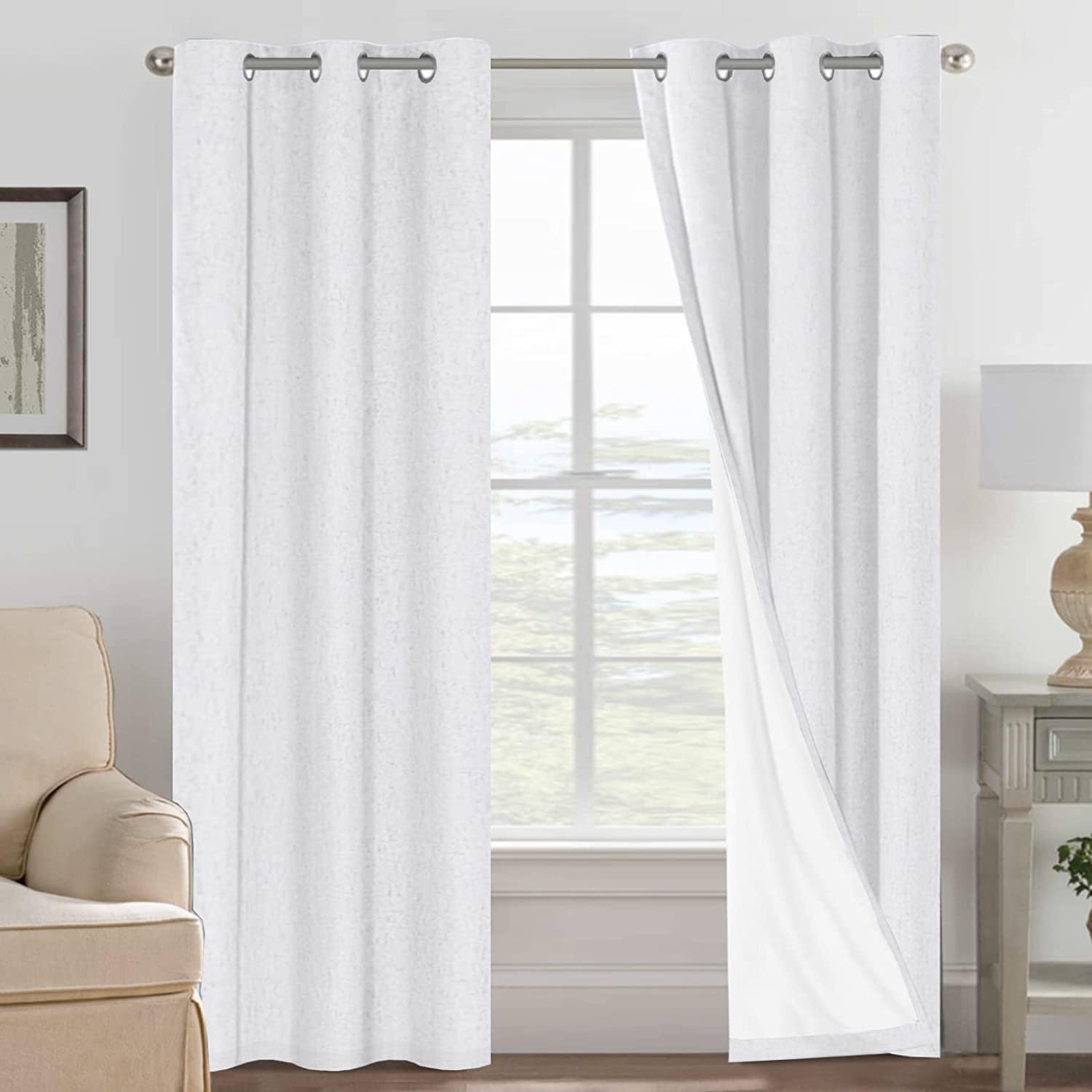 H.VERSAILTEX Linen 100% Blackout Curtains for Bedroom Full Light Blocking Curtains, Textured Window Curtain for Living Room 84 inch Grommet, Energy Efficient Curtains White Liner(2 Panels, Natural)