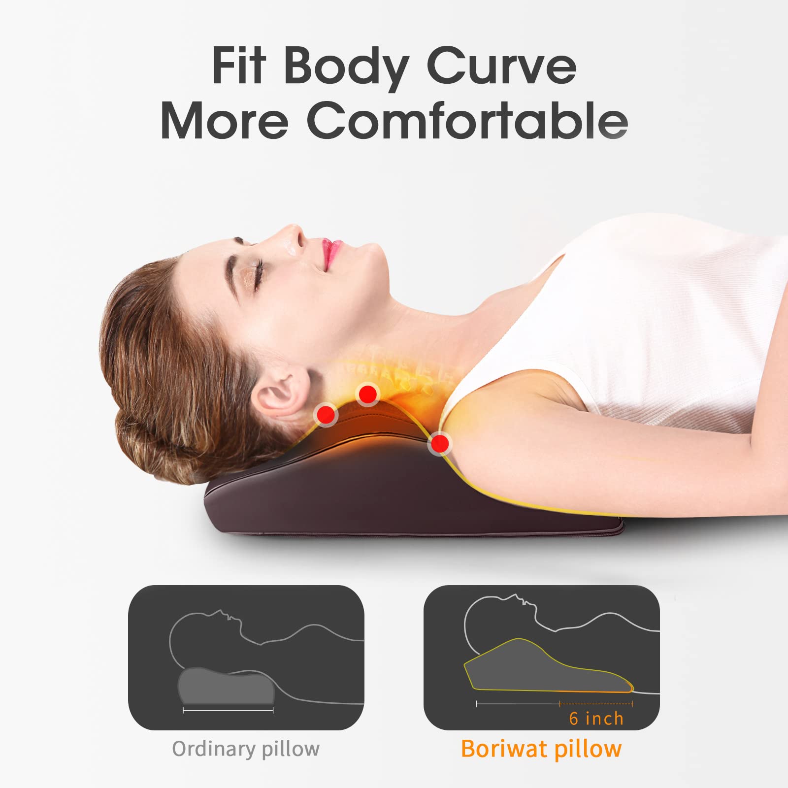Boriwat Back Massager with Heat, 3D Kneading Massage Pillow for Back, Neck, Shoulder, Leg Pain Relief Deep Tissue, Gifts for Women Men Mom Dad