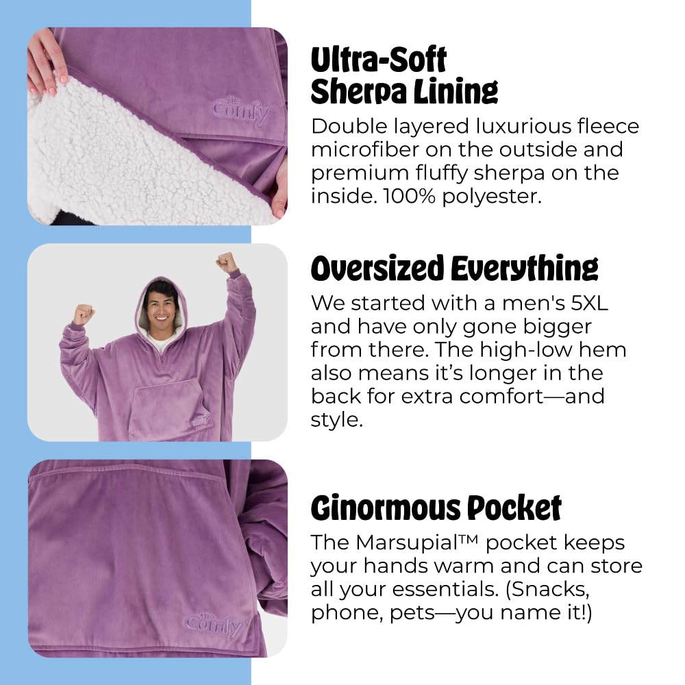 THE COMFY Original | Sherpa Lined Microfiber Fleece Wearable Blanket, Oversized Design with Hood and Pocket from Shark Tank