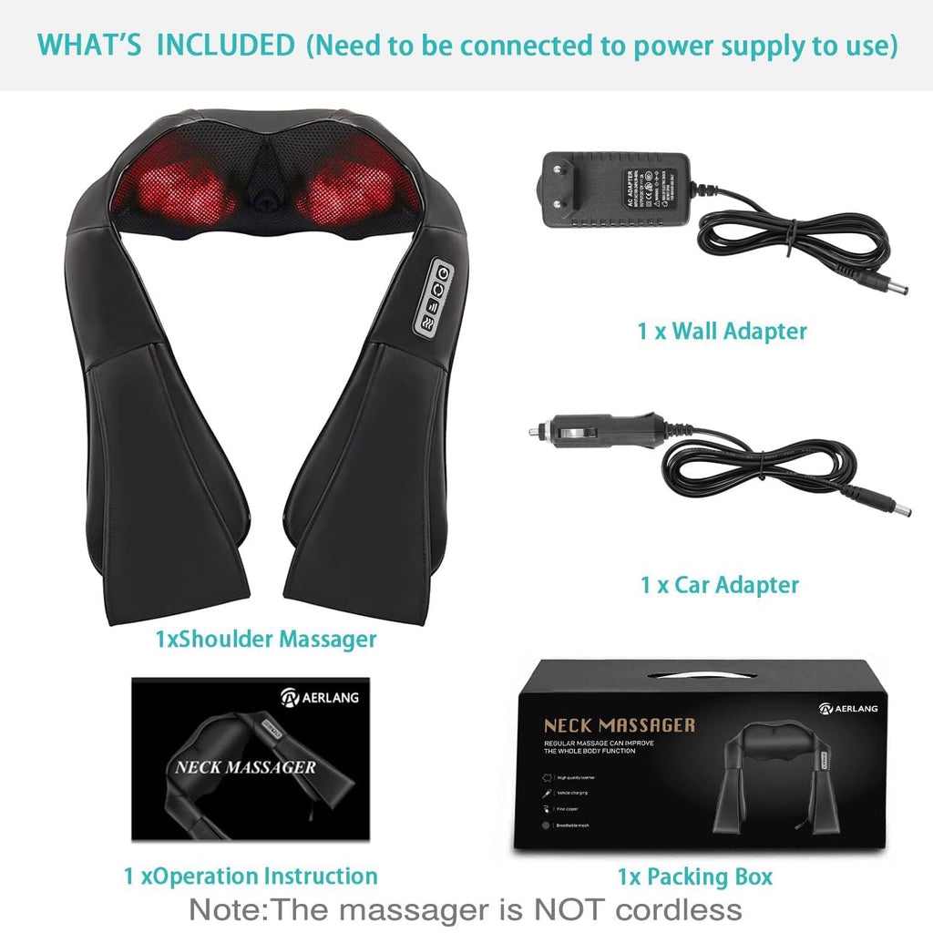 AERLANG Shiatsu Back and Neck Massager, Back Massager Deep Tissue Kneading Neck and Shoulder Massage with Heat, Electric Massage Pillow Fathers Day Gift Ideas from Daughter Son(NOT Cordless)