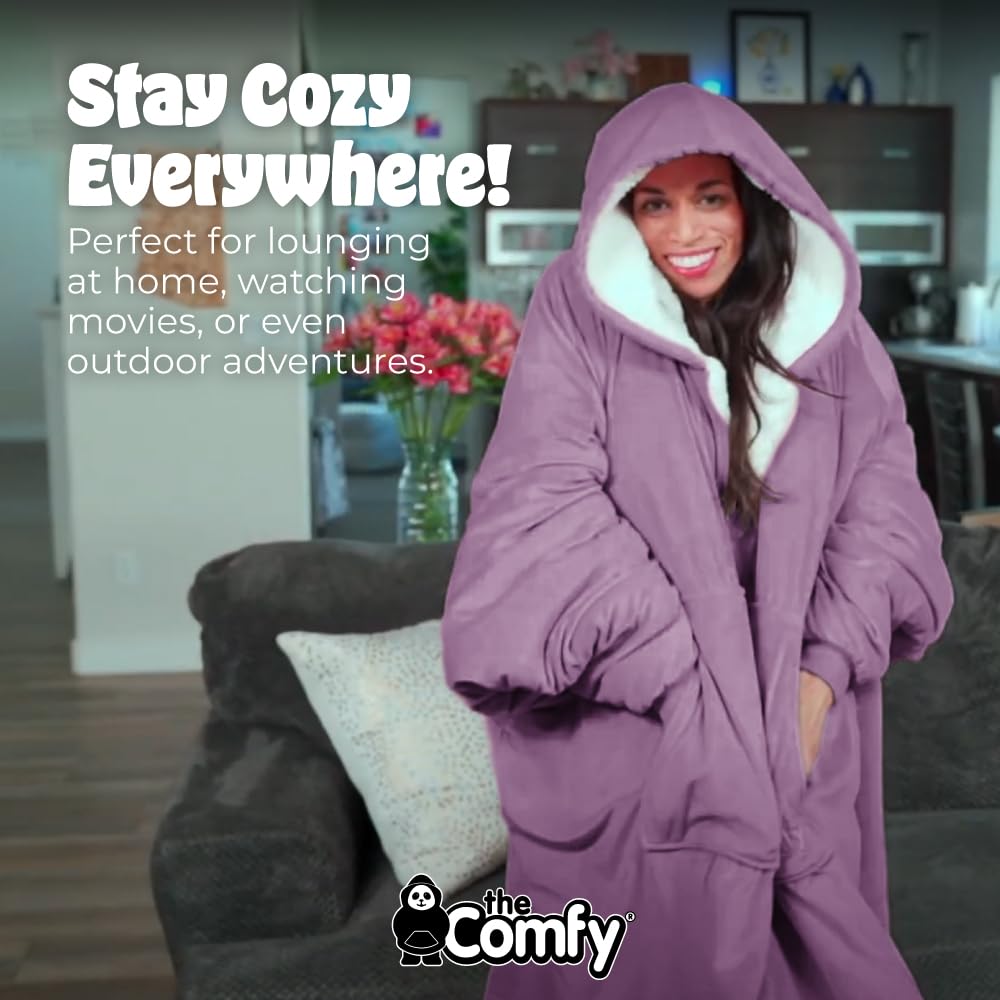 THE COMFY Original | Sherpa Lined Microfiber Fleece Wearable Blanket, Oversized Design with Hood and Pocket from Shark Tank