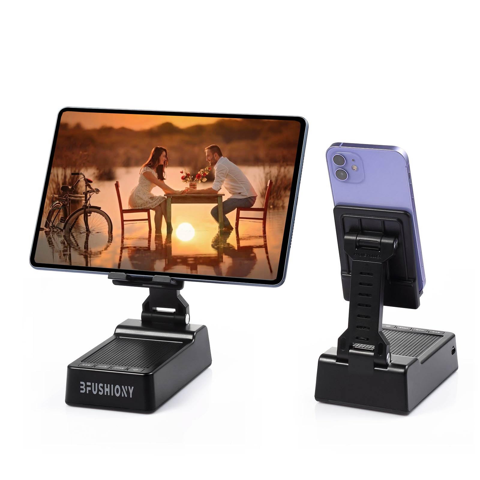 Gifts for Men Women - Cell Phone Stand with Bluetooth Speaker, Phone Holder with Charger (5000mAh), HD Surround Sound for Desk, Stocking Stuffers White Elephant Gift for Adults