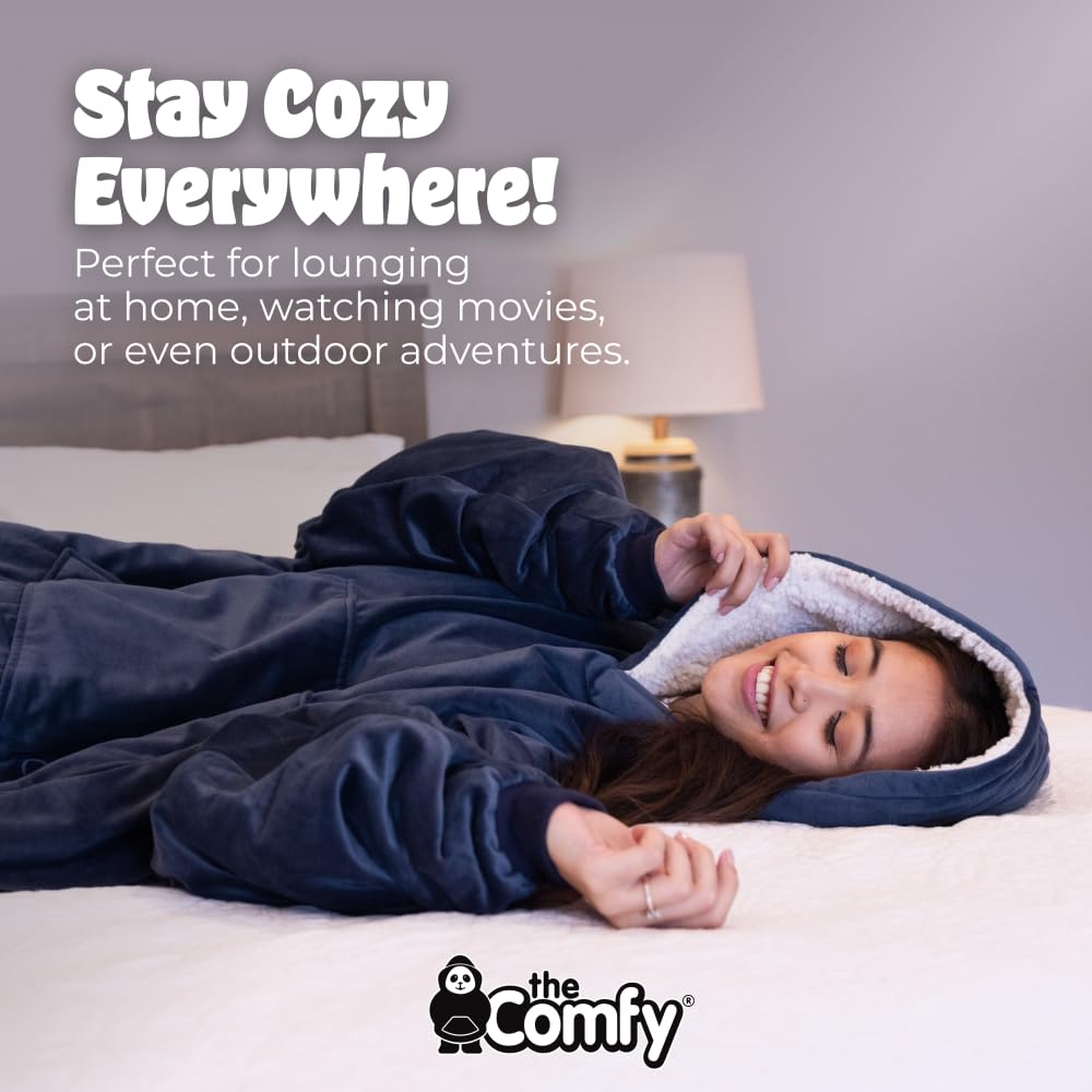 THE COMFY Original | Sherpa Lined Microfiber Fleece Wearable Blanket, Oversized Design with Hood and Pocket from Shark Tank