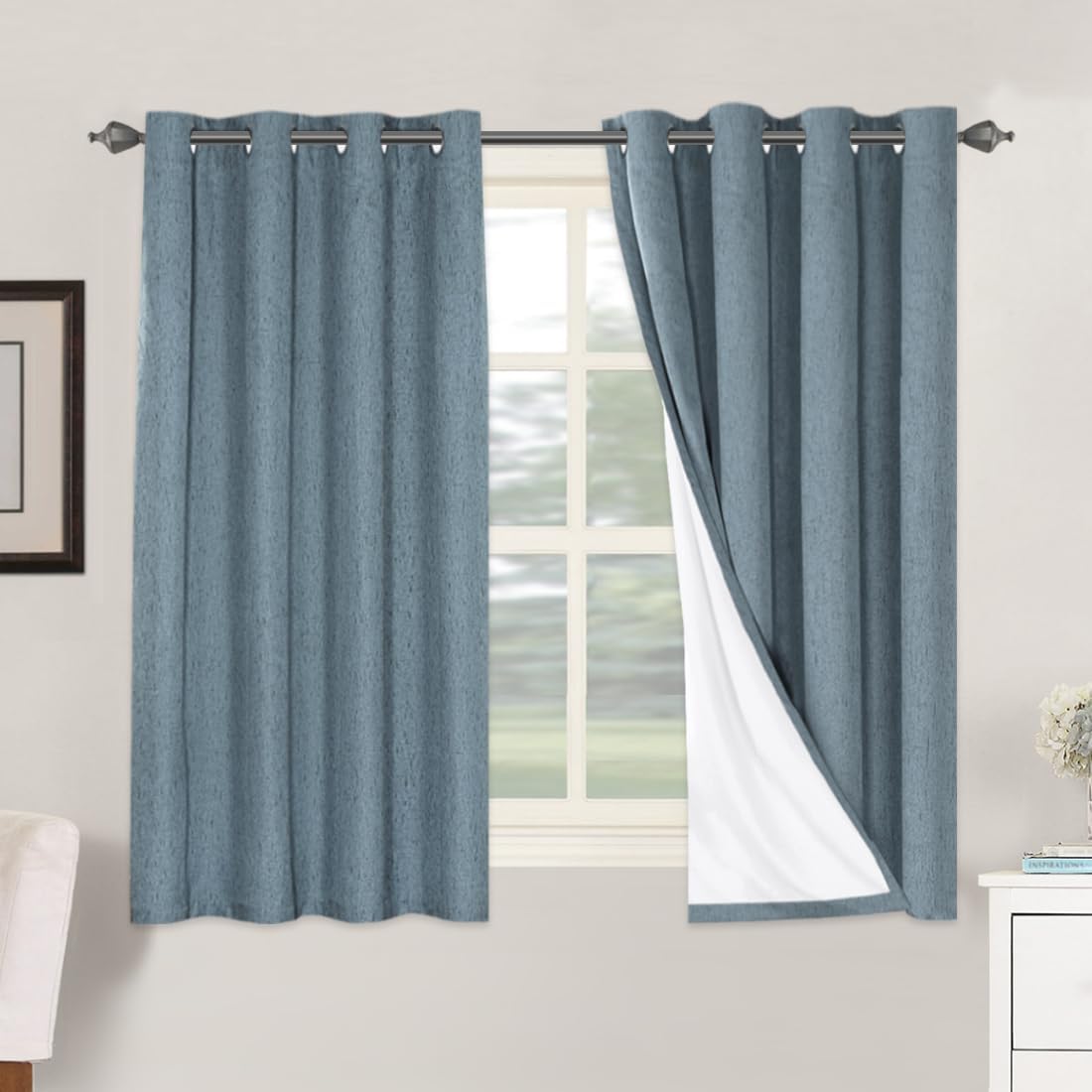 H.VERSAILTEX Linen 100% Blackout Curtains for Bedroom Full Light Blocking Curtains, Textured Window Curtain for Living Room 84 inch Grommet, Energy Efficient Curtains White Liner(2 Panels, Natural)