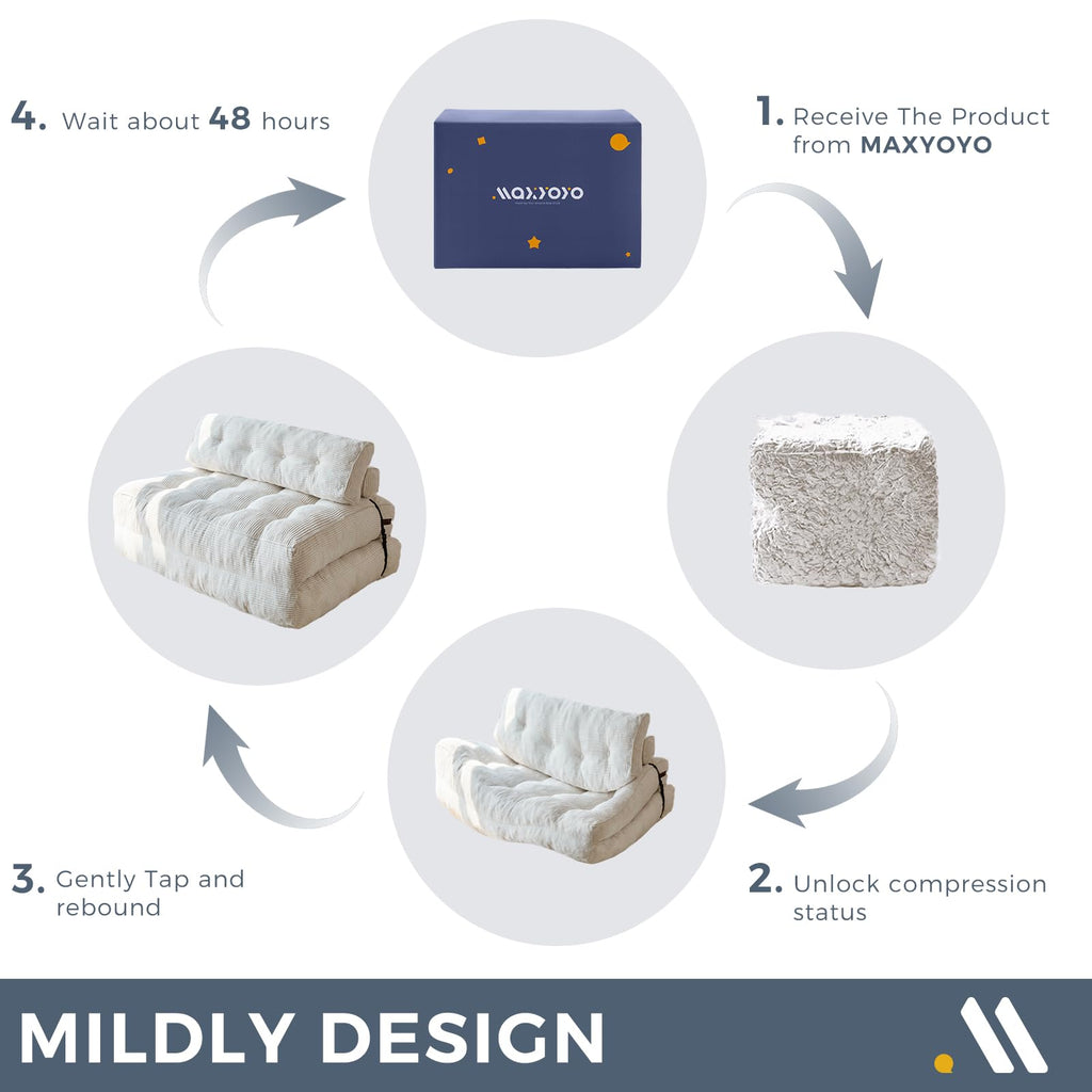 MAXYOYO Folding Sofa Bed, Convertible Sleeper Chair with Pillow Foldable Mattress with Back Support, Portable Fold Out Chair Bed Comfy Floor Sofa Lounge for Living Room Bedroom, Dark Grey, Single