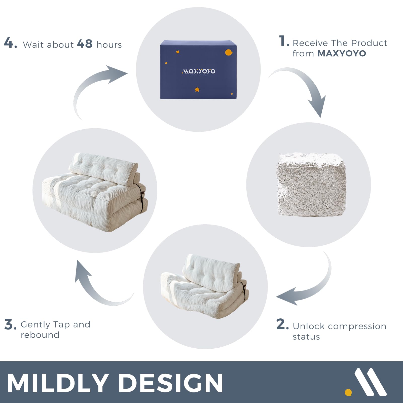 MAXYOYO Folding Sofa Bed, Convertible Sleeper Chair with Pillow Foldable Mattress with Back Support, Portable Fold Out Chair Bed Comfy Floor Sofa Lounge for Living Room Bedroom, Dark Grey, Single