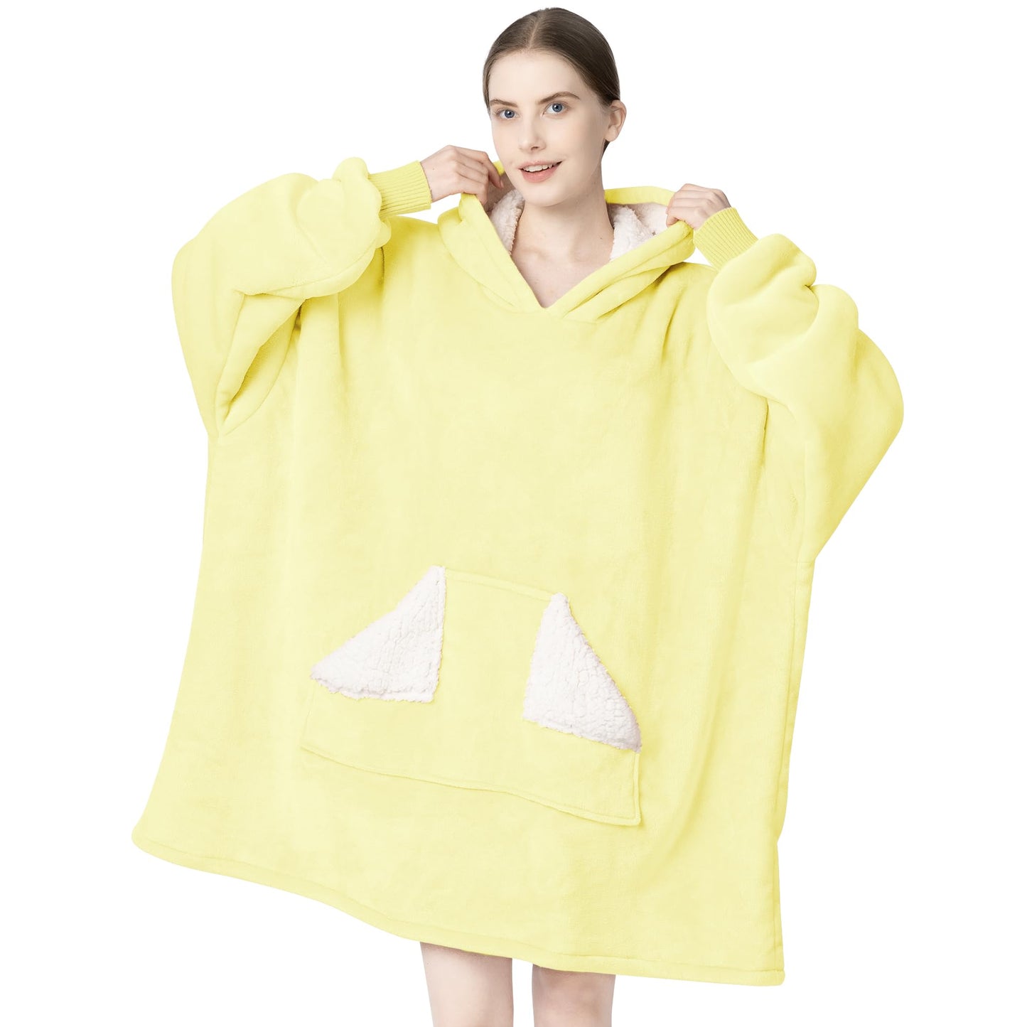 Touchat Wearable Blanket Hoodie, Oversized Sherpa Fleece Sweatshirt Blanket with Giant Hood Pocket and Sleeves for Adult, Warm & Cozy Grey Blanket Gifts for Women