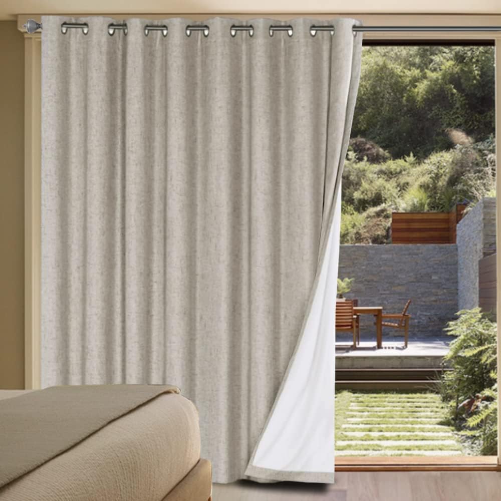 H.VERSAILTEX Linen 100% Blackout Curtains for Bedroom Full Light Blocking Curtains, Textured Window Curtain for Living Room 84 inch Grommet, Energy Efficient Curtains White Liner(2 Panels, Natural)