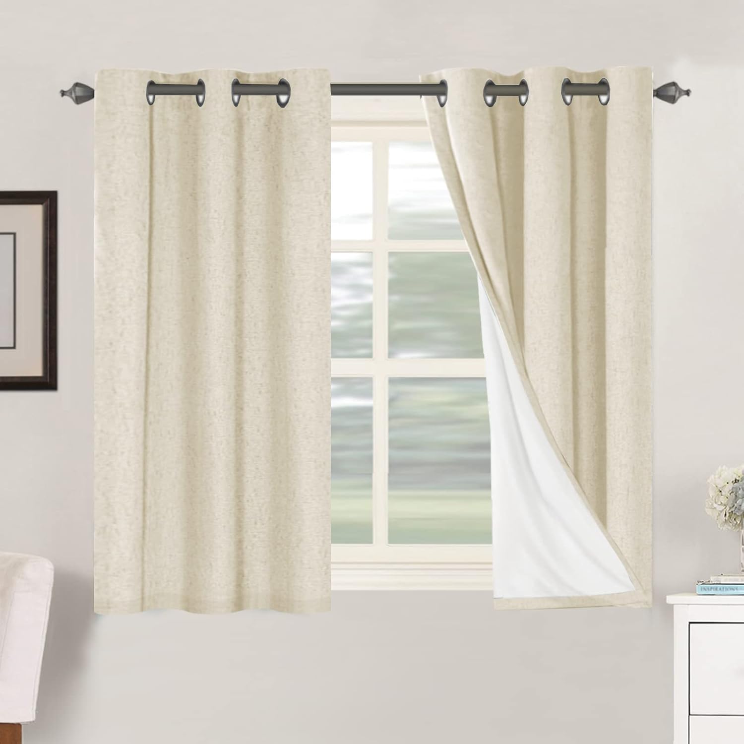 H.VERSAILTEX Linen 100% Blackout Curtains for Bedroom Full Light Blocking Curtains, Textured Window Curtain for Living Room 84 inch Grommet, Energy Efficient Curtains White Liner(2 Panels, Natural)