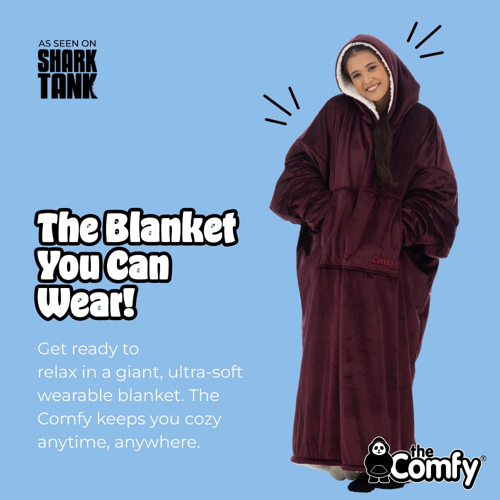 THE COMFY Original | Sherpa Lined Microfiber Fleece Wearable Blanket, Oversized Design with Hood and Pocket from Shark Tank