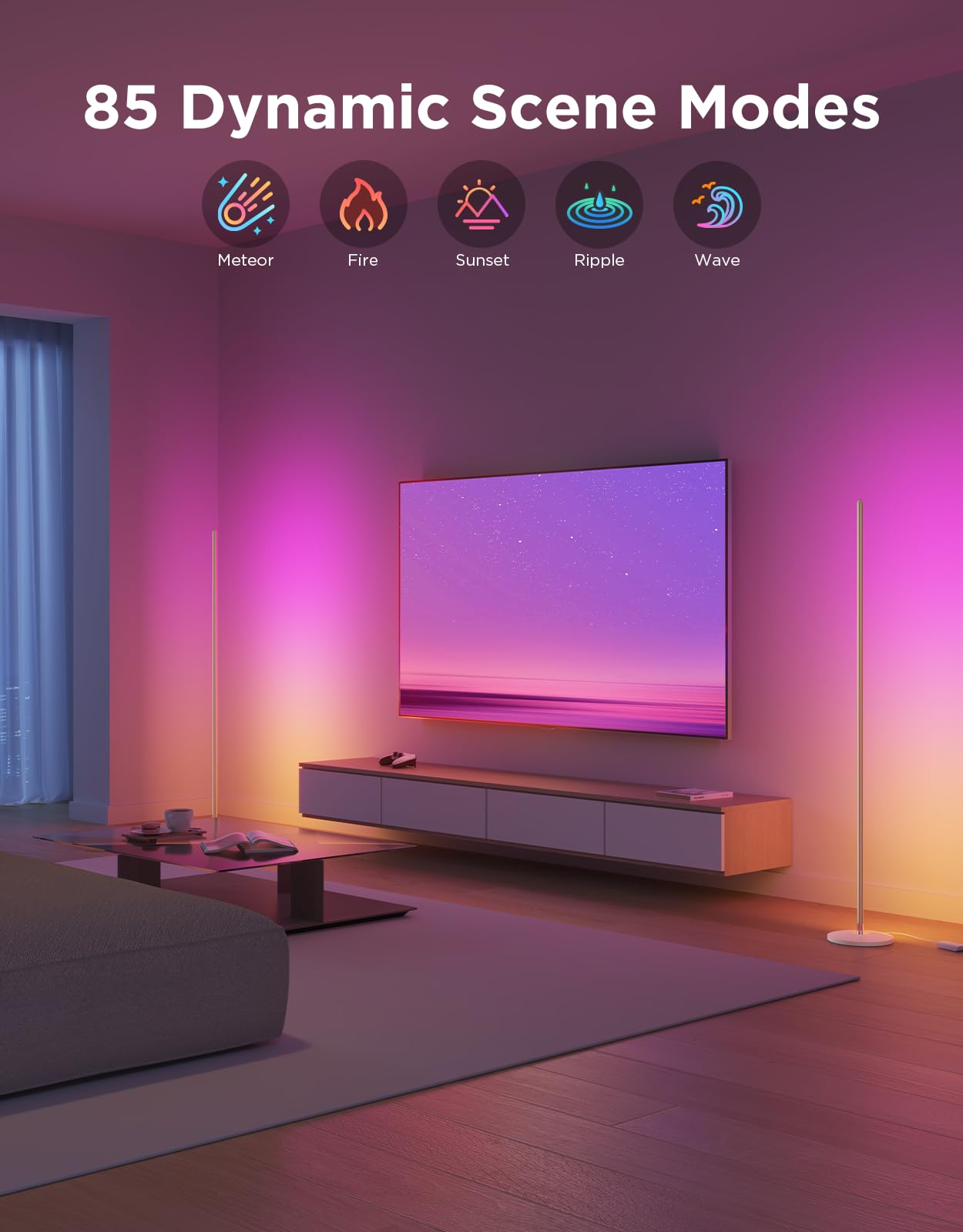 Govee RGBIC Floor Lamp Basic, LED Corner Lamp Works with Alexa, 1000 Lumen Smart Modern Floor Lamp with Music Sync and 16 Million DIY Colors, Color Changing Standing Lamp for Bedroom Living Room Black