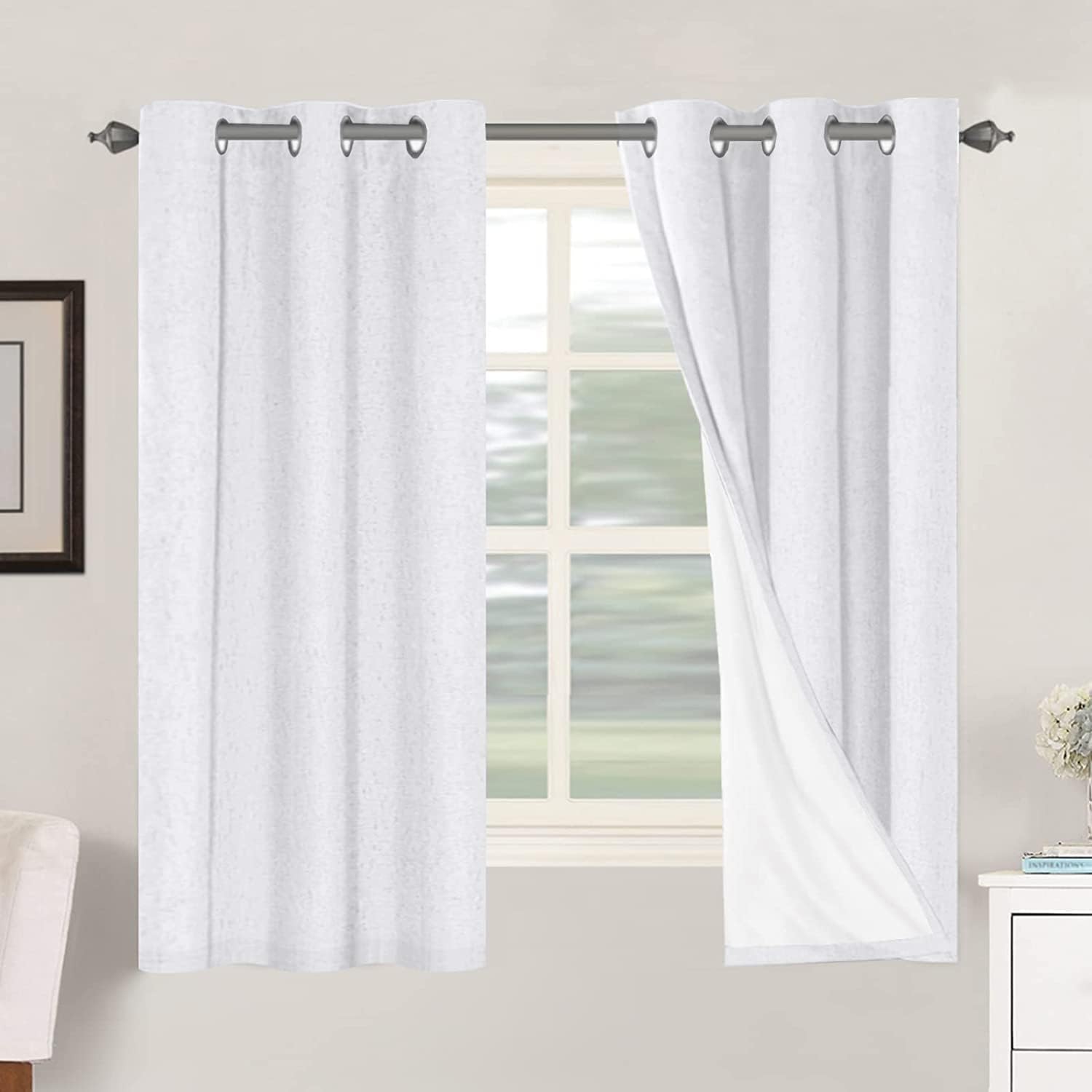 H.VERSAILTEX Linen 100% Blackout Curtains for Bedroom Full Light Blocking Curtains, Textured Window Curtain for Living Room 84 inch Grommet, Energy Efficient Curtains White Liner(2 Panels, Natural)