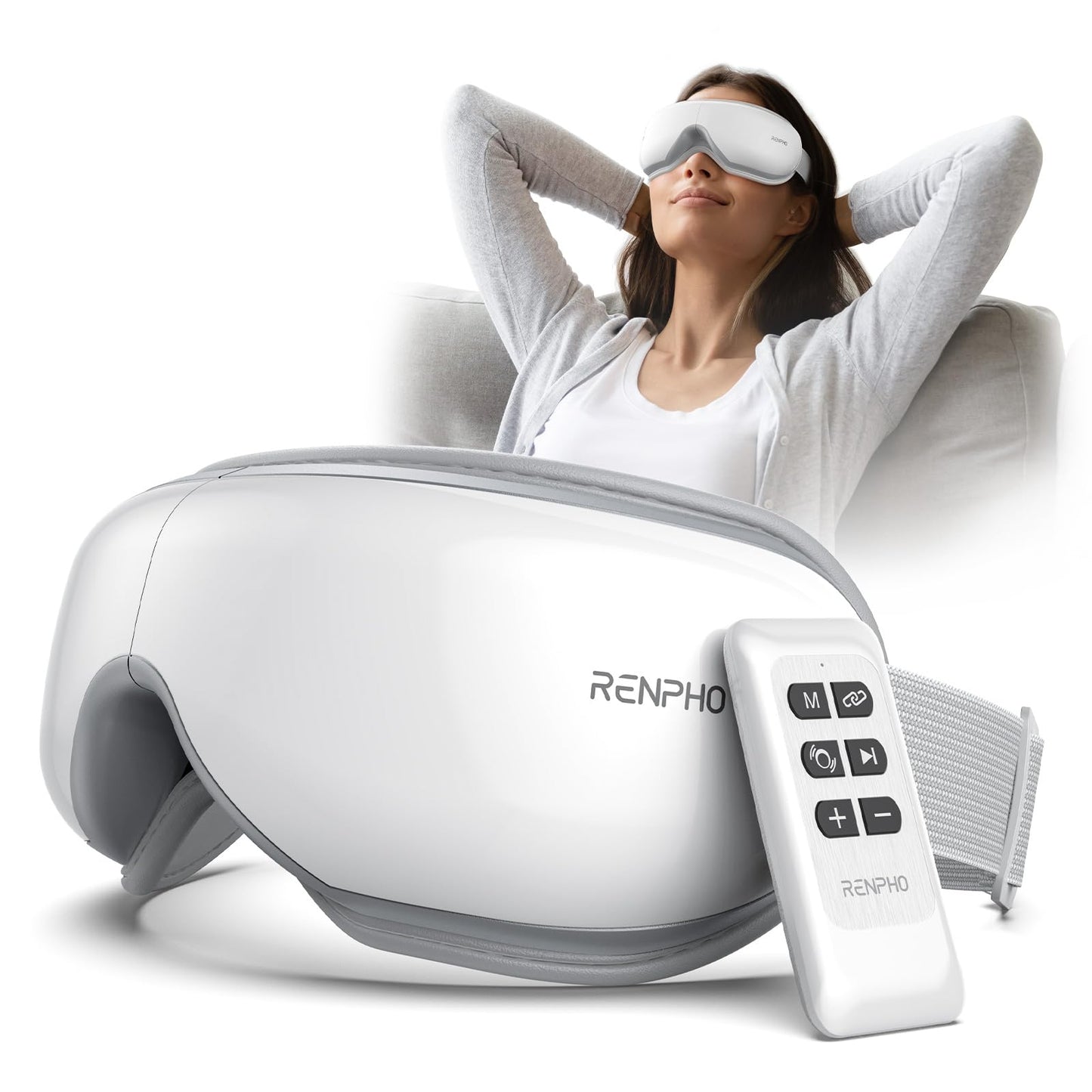 RENPHO Eyeris 1 Eye Massager with Remote, Christmas Birthday Gifts for Women Men, FSA Eligible HSA Sleep Mask with Heat, Compression, Headache Massager Scalp for Strain Relief Migraine Relief Stye Eye