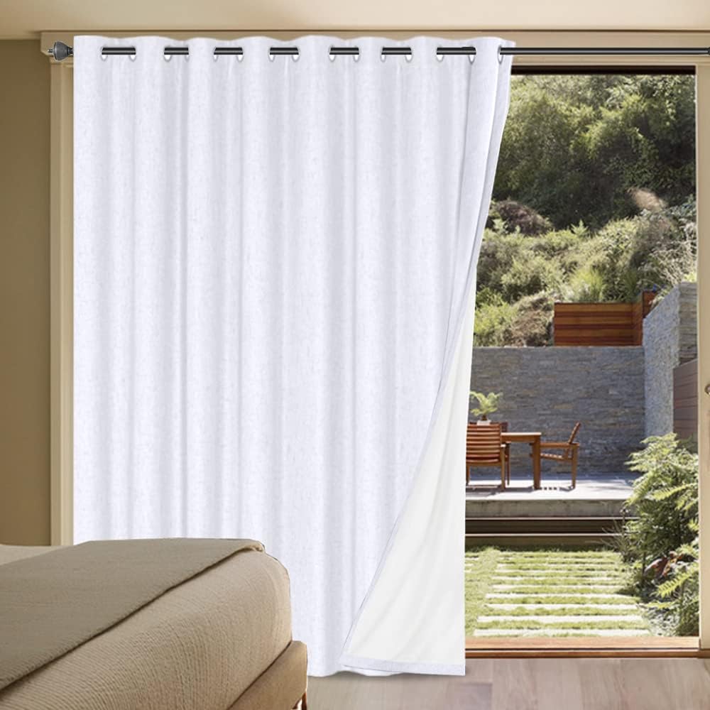H.VERSAILTEX Linen 100% Blackout Curtains for Bedroom Full Light Blocking Curtains, Textured Window Curtain for Living Room 84 inch Grommet, Energy Efficient Curtains White Liner(2 Panels, Natural)