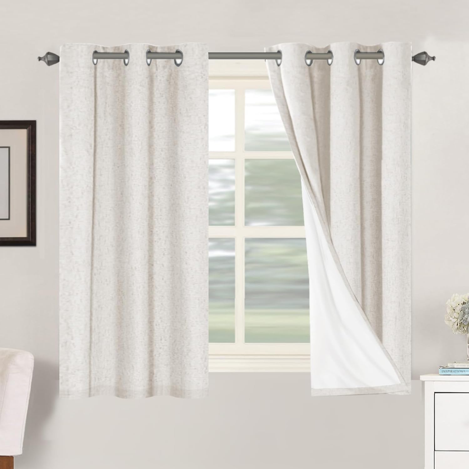 H.VERSAILTEX Linen 100% Blackout Curtains for Bedroom Full Light Blocking Curtains, Textured Window Curtain for Living Room 84 inch Grommet, Energy Efficient Curtains White Liner(2 Panels, Natural)