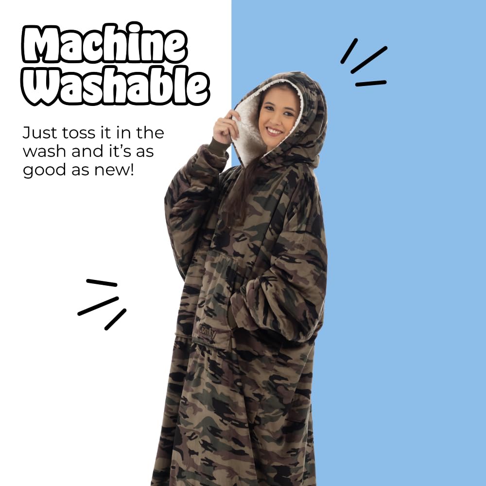 THE COMFY Original | Sherpa Lined Microfiber Fleece Wearable Blanket, Oversized Design with Hood and Pocket from Shark Tank