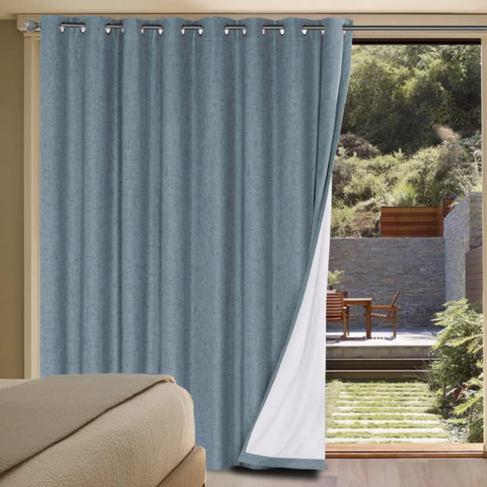 H.VERSAILTEX Linen 100% Blackout Curtains for Bedroom Full Light Blocking Curtains, Textured Window Curtain for Living Room 84 inch Grommet, Energy Efficient Curtains White Liner(2 Panels, Natural)