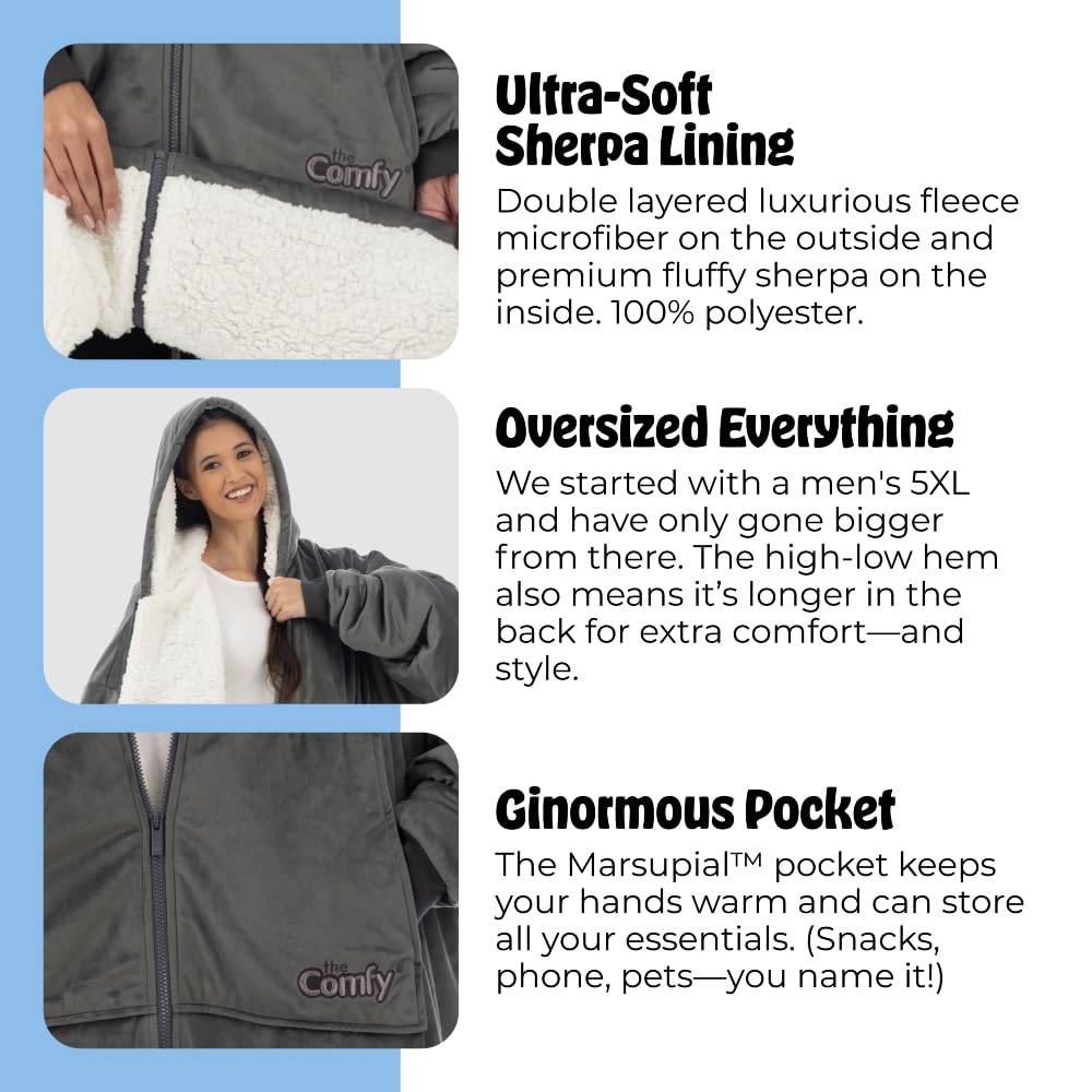 THE COMFY Original | Sherpa Lined Microfiber Fleece Wearable Blanket, Oversized Design with Hood and Pocket from Shark Tank