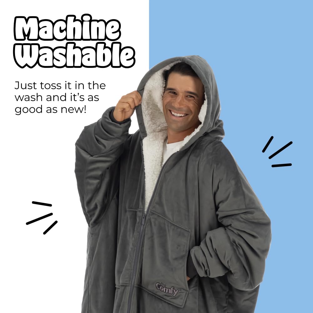 THE COMFY Original | Sherpa Lined Microfiber Fleece Wearable Blanket, Oversized Design with Hood and Pocket from Shark Tank