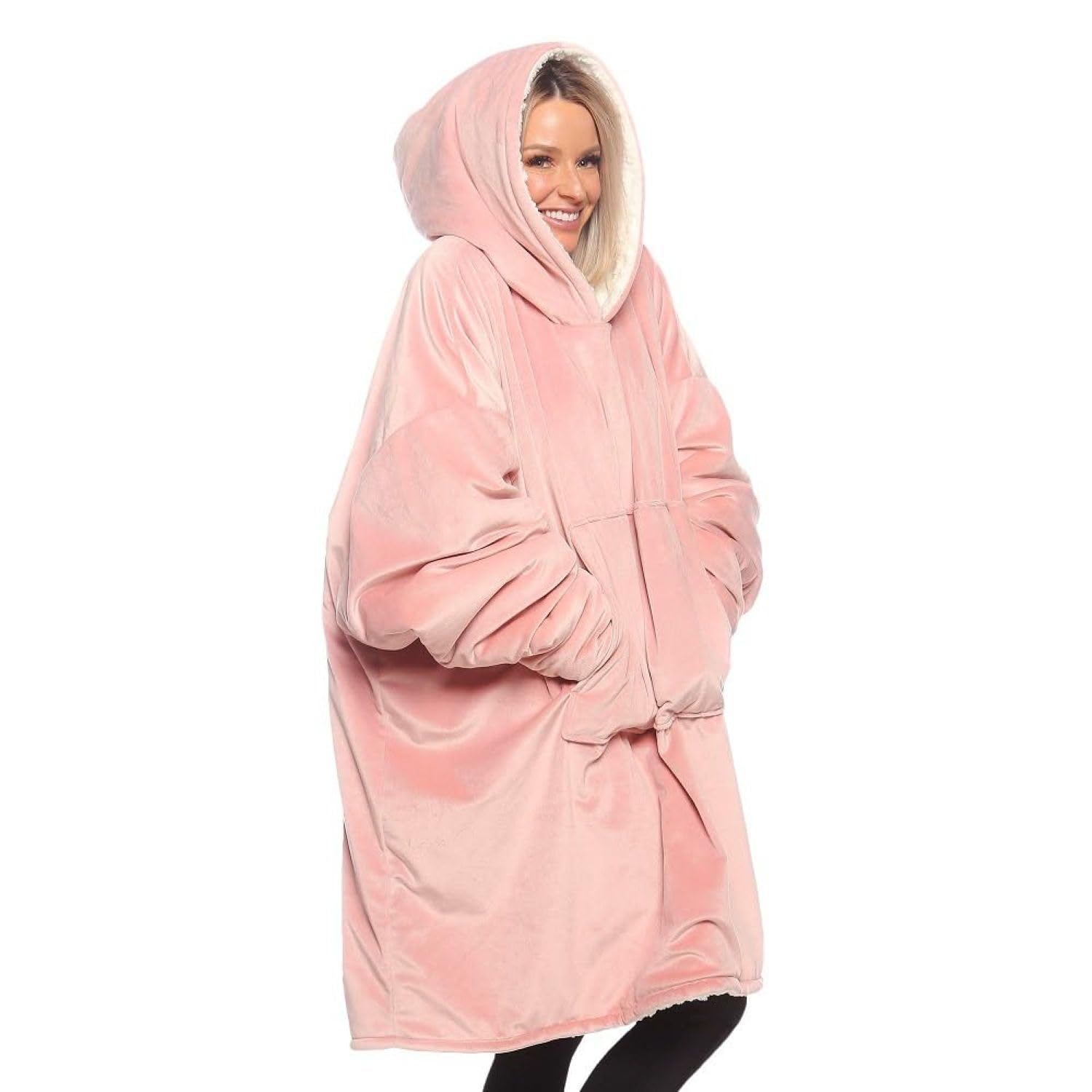 THE COMFY Original | Sherpa Lined Microfiber Fleece Wearable Blanket, Oversized Design with Hood and Pocket from Shark Tank