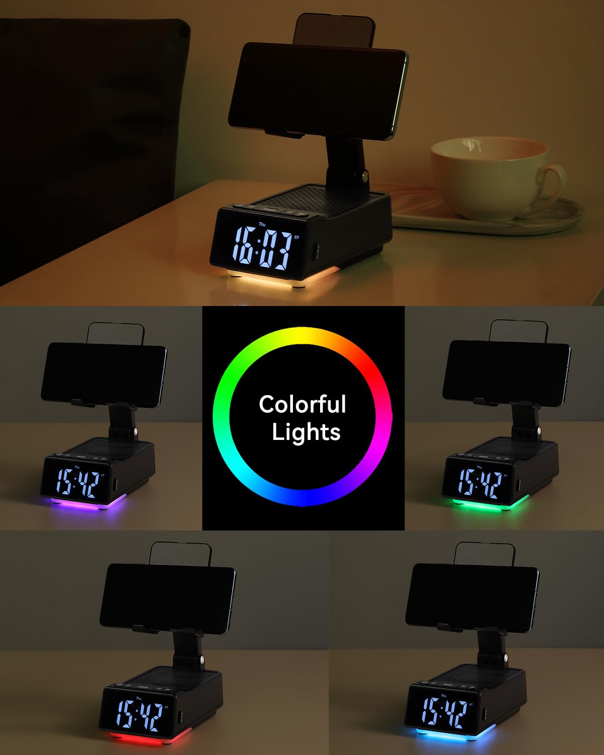 Gifts for Men Women - Cell Phone Stand with Bluetooth Speaker, Phone Holder with Charger (5000mAh), HD Surround Sound for Desk, Stocking Stuffers White Elephant Gift for Adults