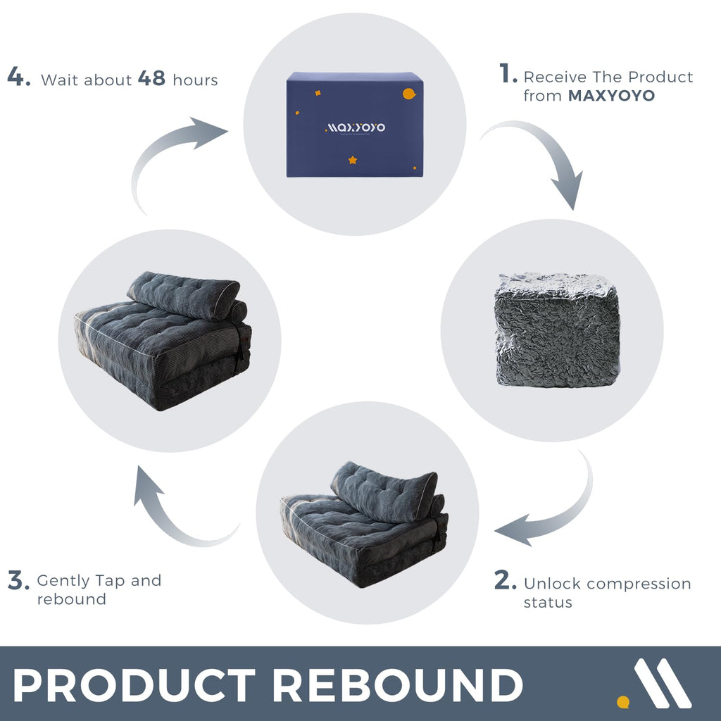 MAXYOYO Folding Sofa Bed, Convertible Sleeper Chair with Pillow Foldable Mattress with Back Support, Portable Fold Out Chair Bed Comfy Floor Sofa Lounge for Living Room Bedroom, Dark Grey, Single