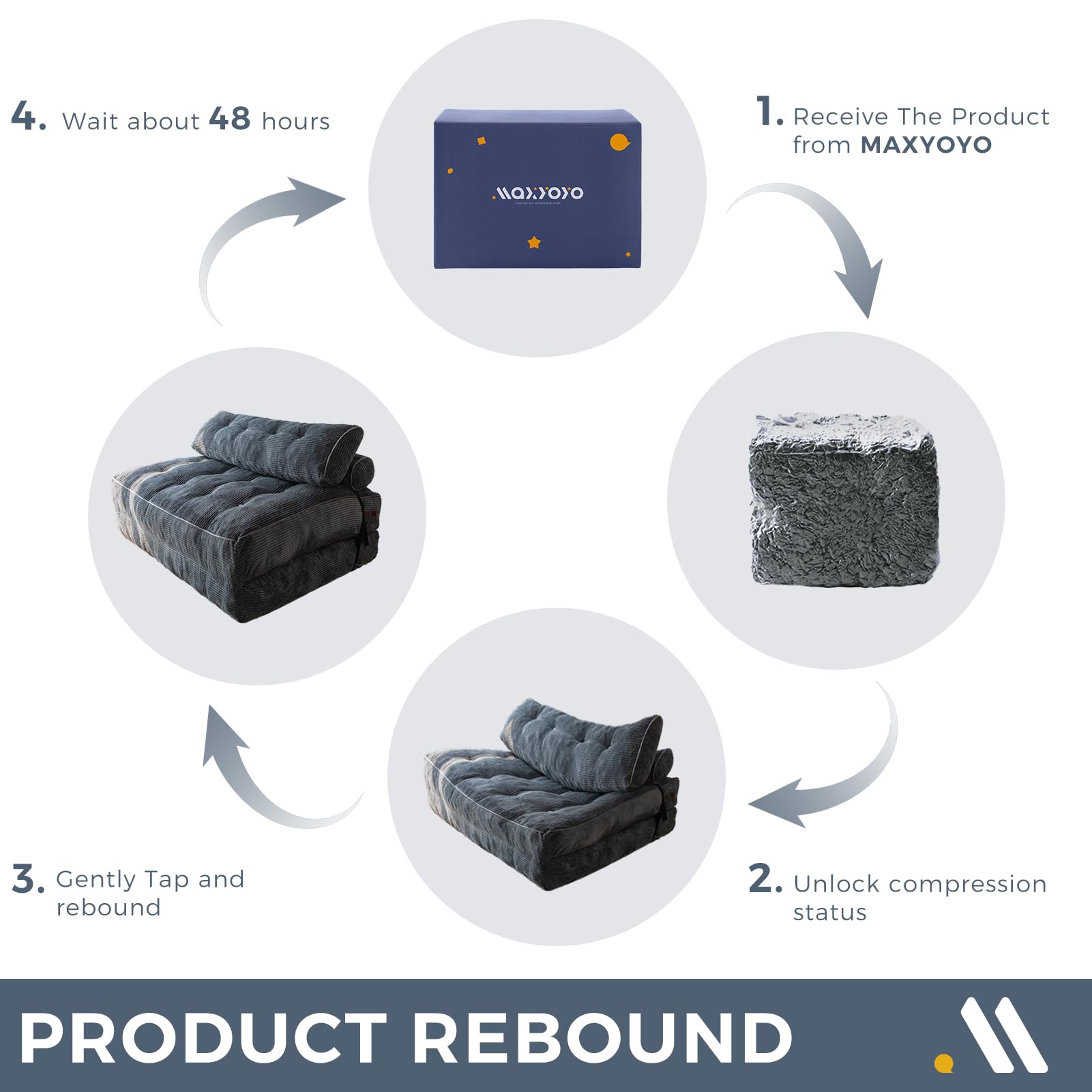 MAXYOYO Folding Sofa Bed, Convertible Sleeper Chair with Pillow Foldable Mattress with Back Support, Portable Fold Out Chair Bed Comfy Floor Sofa Lounge for Living Room Bedroom, Dark Grey, Single