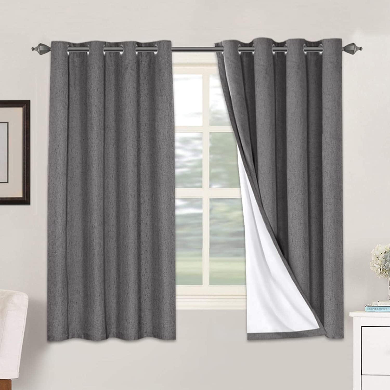 H.VERSAILTEX Linen 100% Blackout Curtains for Bedroom Full Light Blocking Curtains, Textured Window Curtain for Living Room 84 inch Grommet, Energy Efficient Curtains White Liner(2 Panels, Natural)