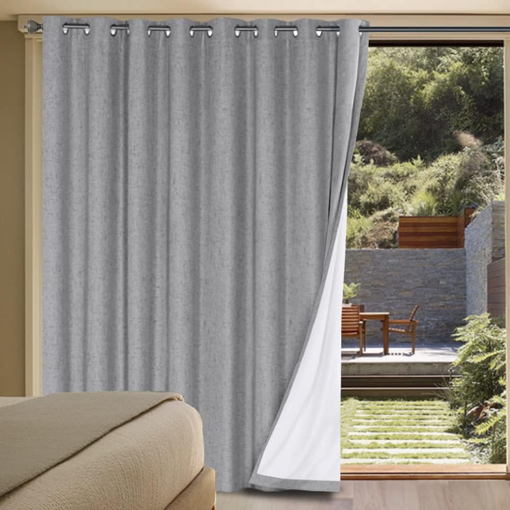 H.VERSAILTEX Linen 100% Blackout Curtains for Bedroom Full Light Blocking Curtains, Textured Window Curtain for Living Room 84 inch Grommet, Energy Efficient Curtains White Liner(2 Panels, Natural)