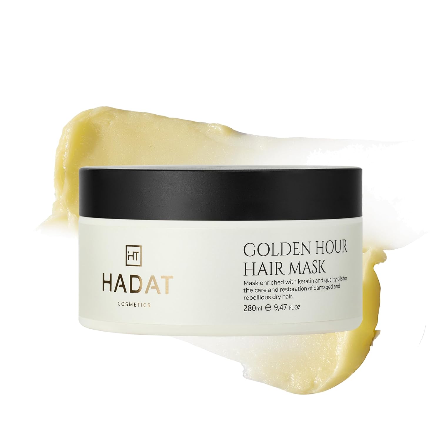 HADAT Golden Hour Express HAIR MASK – Premium Professional Hair Treatment with Pearl Powder – Hydration for Dry Damaged Hair – Nourishing Oils – Split Ends – Salon Quality – Made in Israel, 9.47 Fl Oz