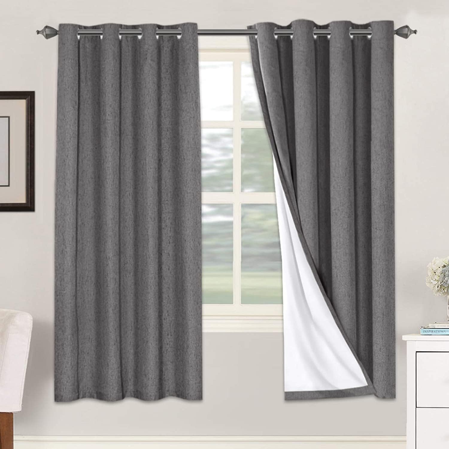 H.VERSAILTEX Linen 100% Blackout Curtains for Bedroom Full Light Blocking Curtains, Textured Window Curtain for Living Room 84 inch Grommet, Energy Efficient Curtains White Liner(2 Panels, Natural)