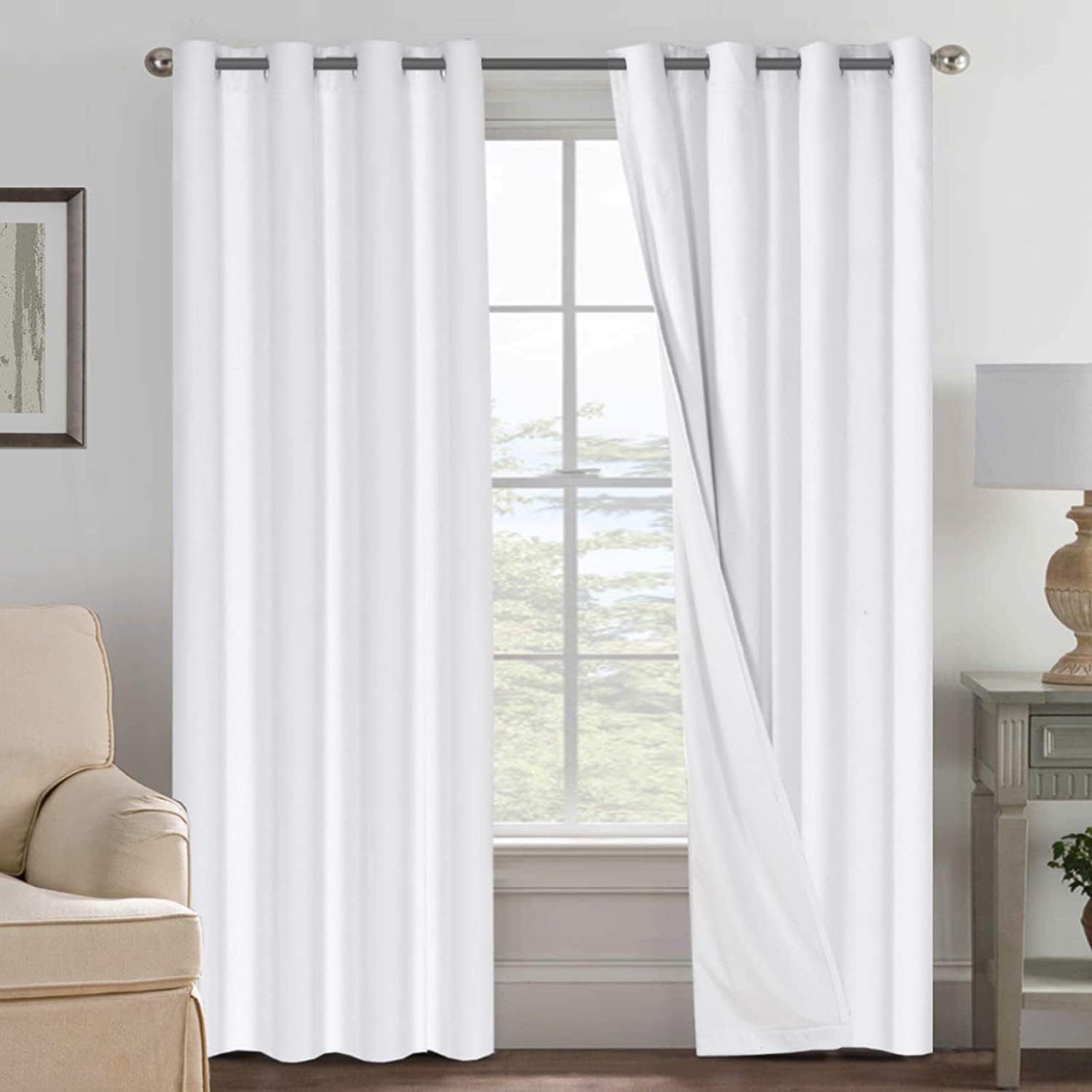 H.VERSAILTEX Linen 100% Blackout Curtains for Bedroom Full Light Blocking Curtains, Textured Window Curtain for Living Room 84 inch Grommet, Energy Efficient Curtains White Liner(2 Panels, Natural)