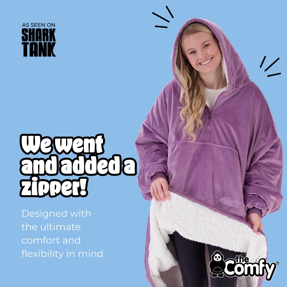 THE COMFY Original | Sherpa Lined Microfiber Fleece Wearable Blanket, Oversized Design with Hood and Pocket from Shark Tank