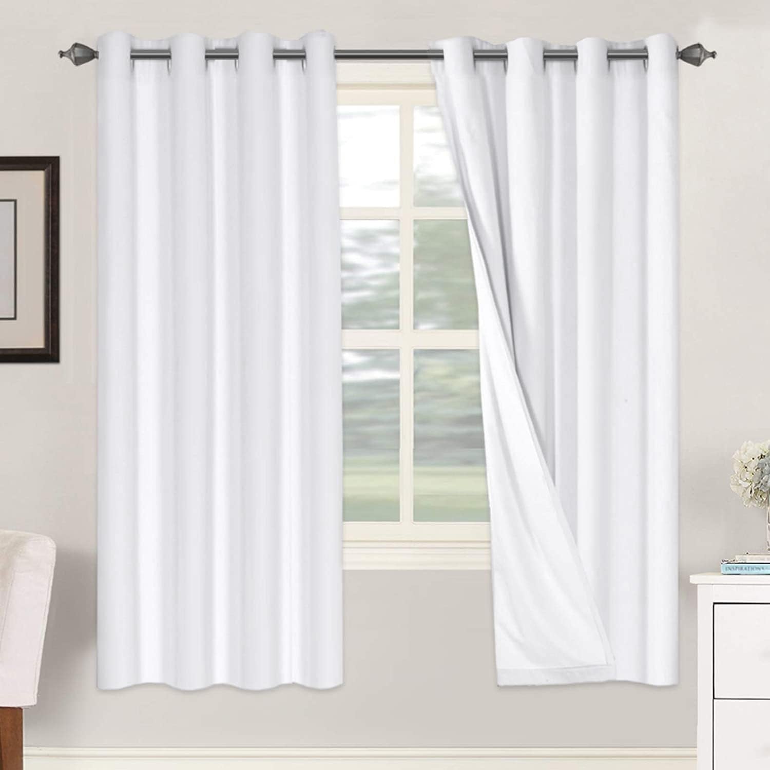 H.VERSAILTEX Linen 100% Blackout Curtains for Bedroom Full Light Blocking Curtains, Textured Window Curtain for Living Room 84 inch Grommet, Energy Efficient Curtains White Liner(2 Panels, Natural)