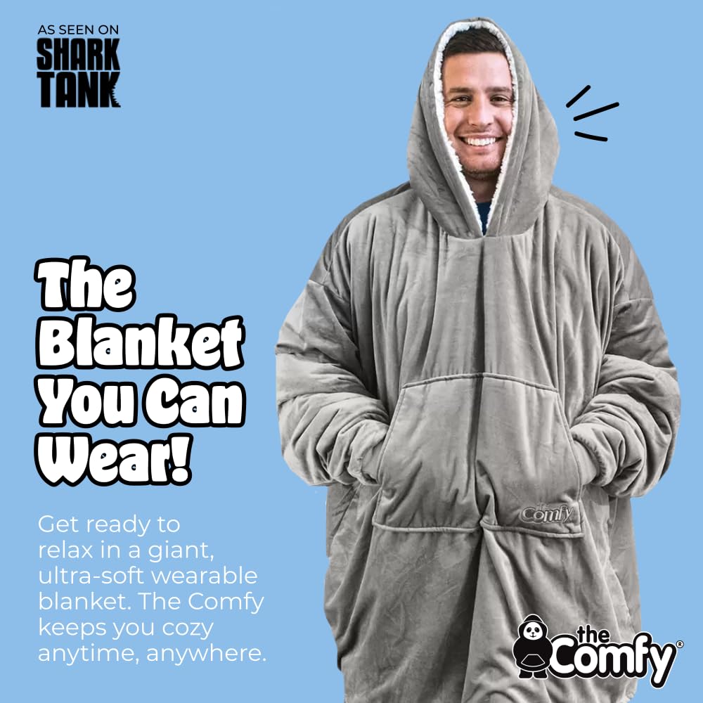 THE COMFY Original | Sherpa Lined Microfiber Fleece Wearable Blanket, Oversized Design with Hood and Pocket from Shark Tank